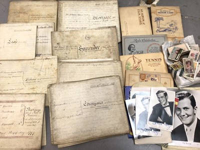 Lot 438 - 18th century and later indentures, cigarette card albums and various signed vintage photographs