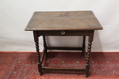 Lot 1446 - Early 18th century oak side table with drawer on bobbin legs