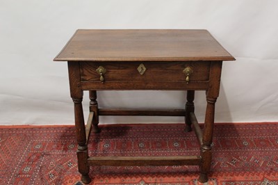 Lot 1447 - 18th century oak side table with drawer on turned legs