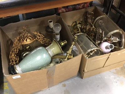 Lot 611 - Two boxes of light fittings, table lamps and accessories