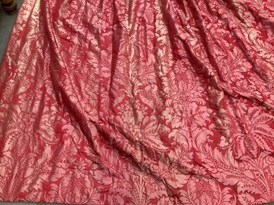 Lot 1546 - Pair of red silk damask curtains and pelmet / curtain pole