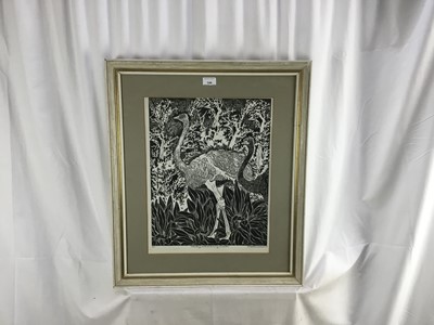 Lot 144 - 1980s English School signed studio proof - Strolling Ostich Echoing Ancestors, indistinctly signed Fred ? and dated '87, 47cm x 37cm, in glazed frame