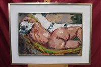 Lot 998 - Peter Collins, pair oils on board - reclining...