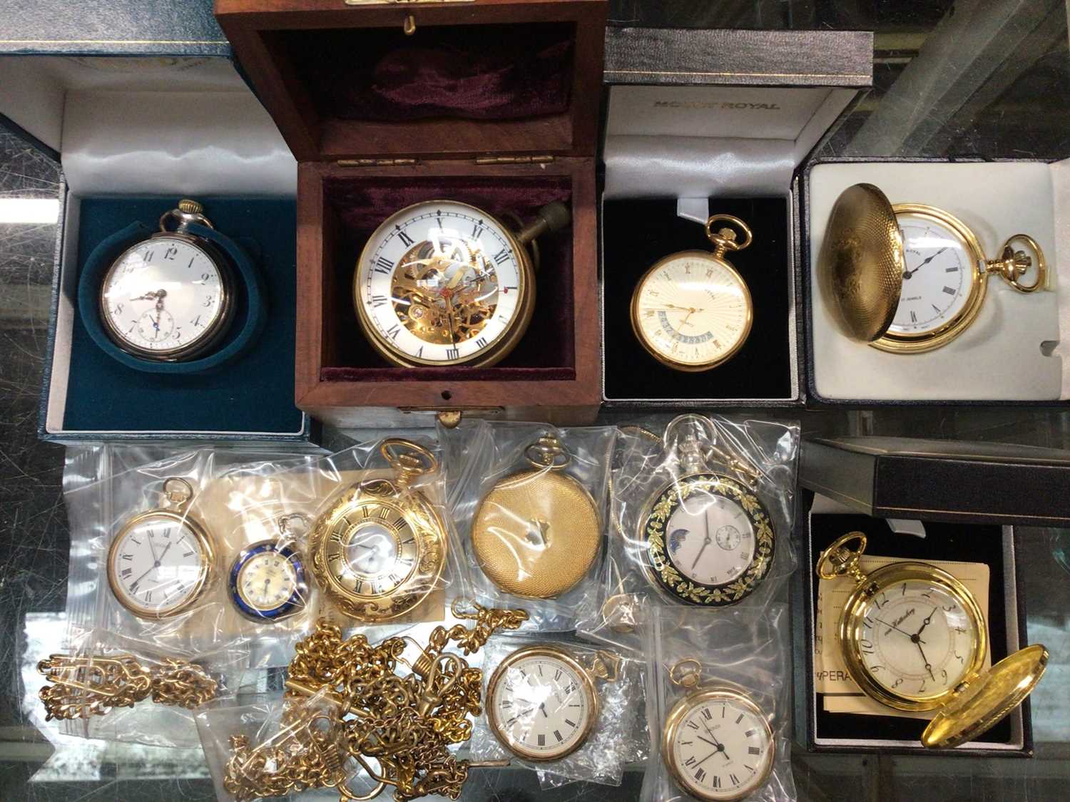 Lot 1038 - Group of pocket/fob watches and gold plated watch chains