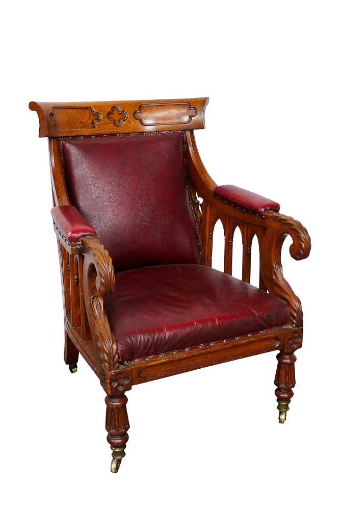 Lot 1434 - Late Victorian honey oak framed ecclesiastical library chair