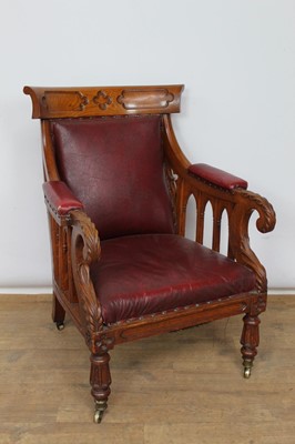 Lot 1434 - Late Victorian honey oak framed ecclesiastical library chair