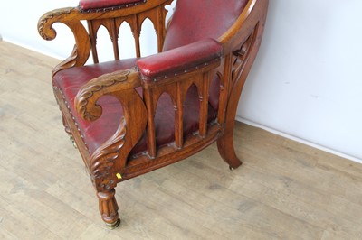 Lot 1434 - Late Victorian honey oak framed ecclesiastical library chair