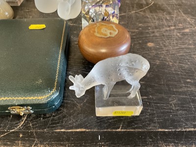 Lot 177 - Lalique deer ornament, collection of paper weights and sundries