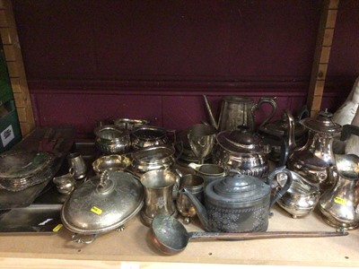 Lot 807 - Lot of silver plate, including teasets, entree dishes etc - 1 shelf