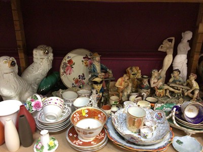 Lot 816 - Lot of antique china and other ceramics including a Meissen bowl, 18th/19th century teaware, figurines etc - 3 shelves