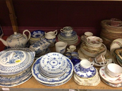 Lot 817 - Lot of decorative china including Minton teapot, blue and white ceramics, egg stands, together with various glassware - 3 shelves