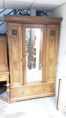 Lot 1258 - Victorian ash wardrobe with painted panels