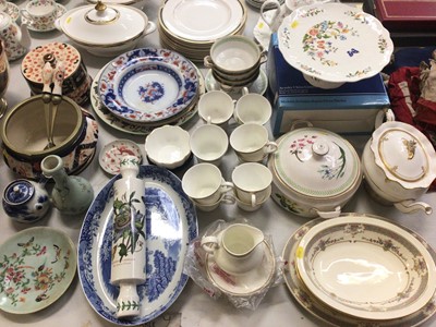 Lot 328 - Royal Doulton Pavanne tea cups, Spode floral tureen, soup bowls and saucers, Spode Italian oval dish, Aynsley comport with box, Crown Derby tea pot and other decorative ceramics