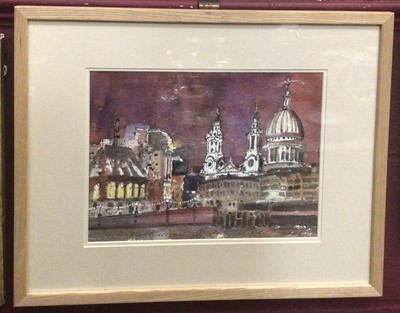 Lot 356 - Martin Millard contemporary ink and watercolour study- Blackfriars and St Paul Catherdal, signed, in glazed frame