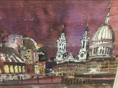 Lot 356 - Martin Millard contemporary ink and watercolour study- Blackfriars and St Paul Catherdal, signed, in glazed frame