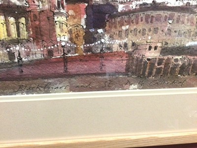 Lot 356 - Martin Millard contemporary ink and watercolour study- Blackfriars and St Paul Catherdal, signed, in glazed frame