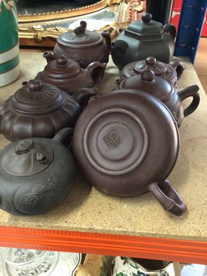 Lot 95 - Eight Chinese red ware/terracotta teapots/rice wine pots