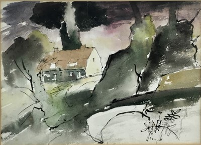 Lot 139 - Paul Earee (1888-1968) ink and watercolour - Rural Landscape, 33cm x 45cm, in glazed frame