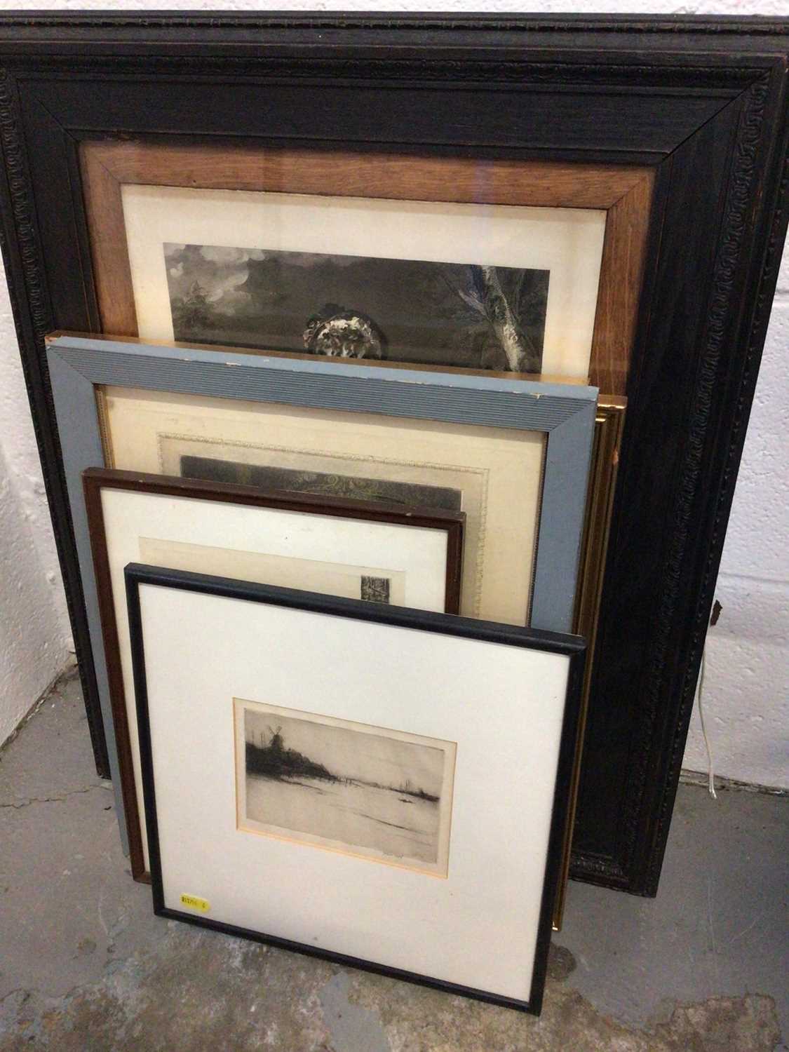 Lot 61 - Group of 19th century and later engravings, pair of still life lithographs an other pictures