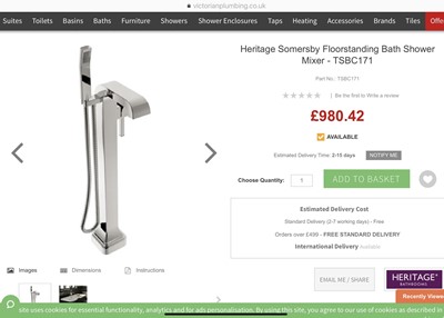 Lot 244 - New Heritage Bathroom 'Somersby' free standing tap, current retail price approximately £980