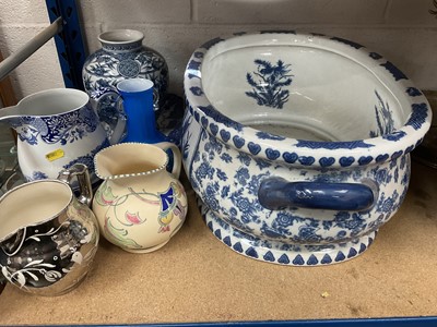 Lot 234 - Victorian-style blue and white foot bath and decorated china to include Spode jug