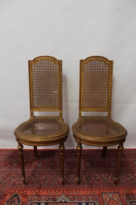 Lot 1455 - Pair late 19th century giltwood French parlour chairs with cane seats