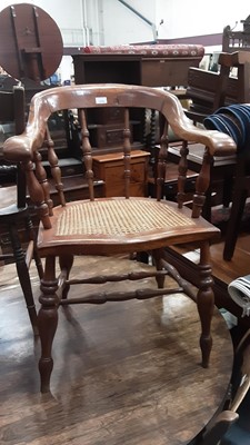 Lot 1376 - Victorian beech and elm desk chair with cane seat