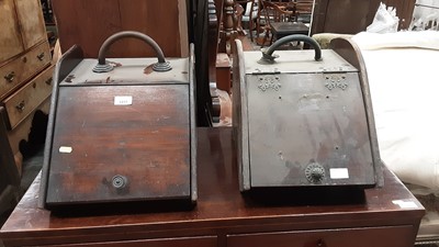 Lot 1217 - Two Edwardian coal scuttles and vintage trunk