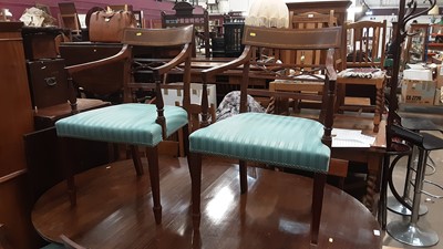 Lot 1234 - Good quality set of eight George III mahogany dining chairs together with a mahogany twin pedestal dining table with extra leaf