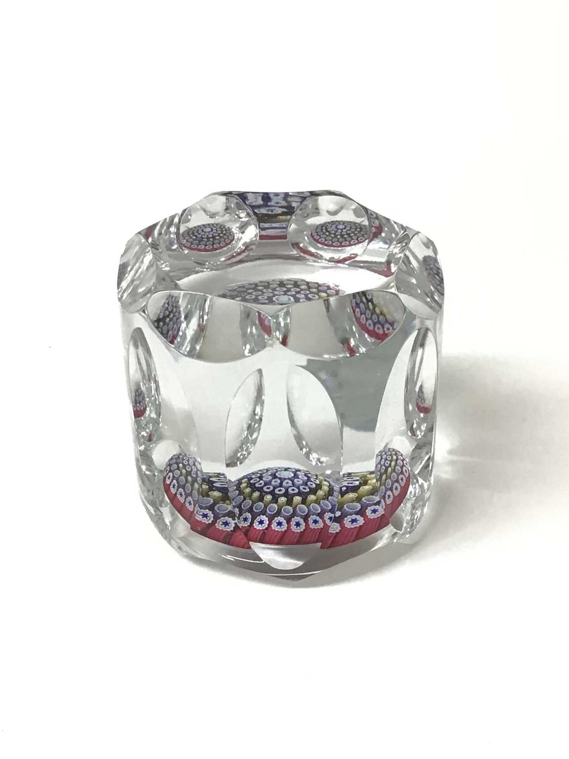 Lot 106 - Facet cut paperweight with millefiori decoration, dated 1974 - possibly Whitefriars