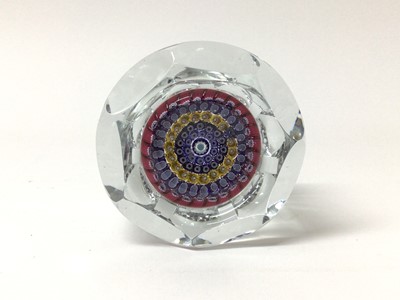 Lot 106 - Facet cut paperweight with millefiori decoration, dated 1974 - possibly Whitefriars