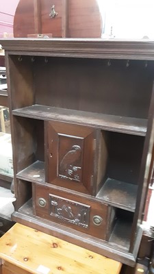 Lot 1210 - Oak wall cabinet and carved eagle and Swan decoration