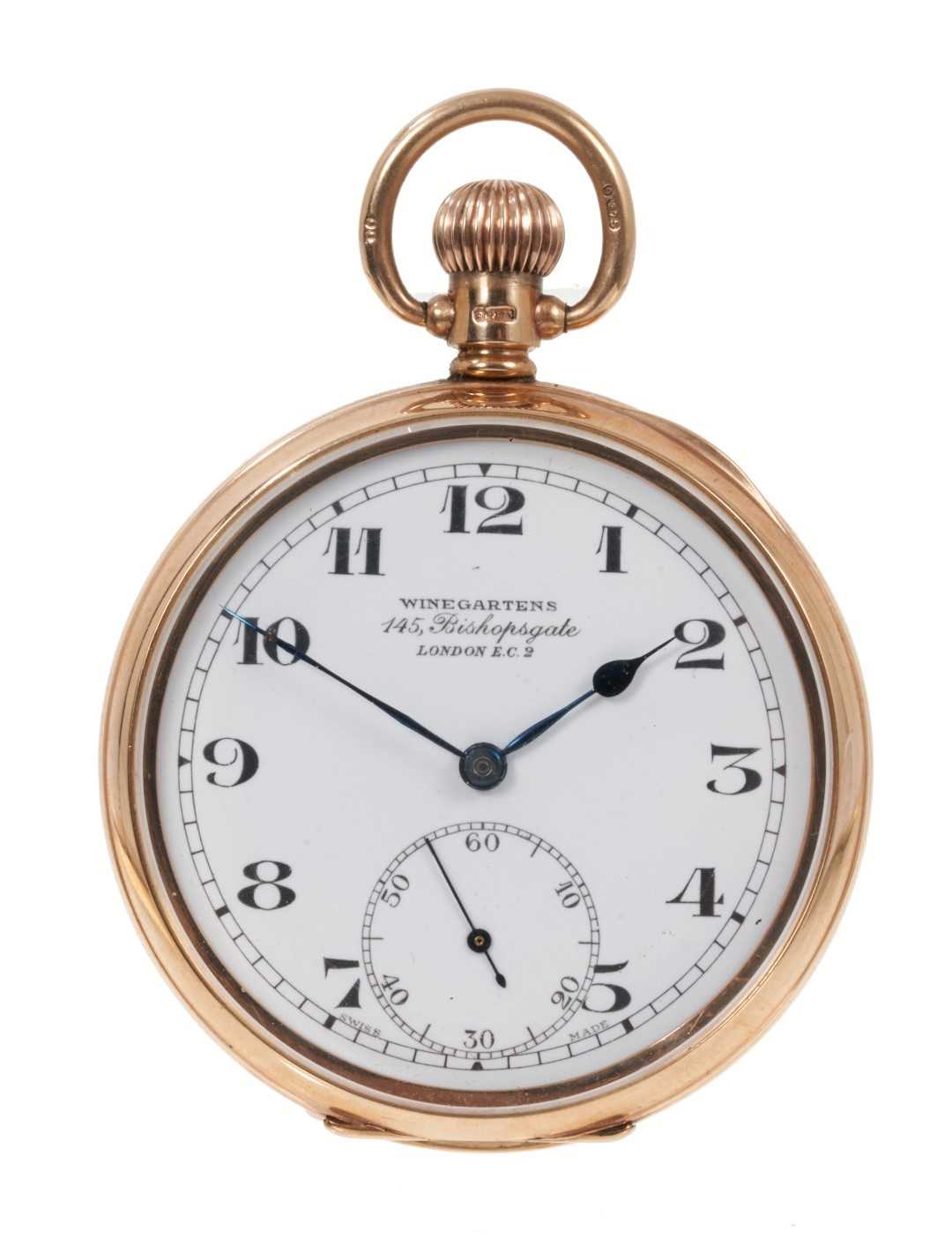 Lot 594 - 9ct gold cased Winegartens pocket watch in