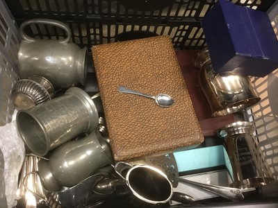 Lot 157 - Box of silver plated items and pewter