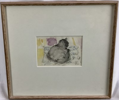Lot 153 - Jacqueline Rizvi (b.1944) pencil and watercolour cat sketch- Joanna on a Cushion