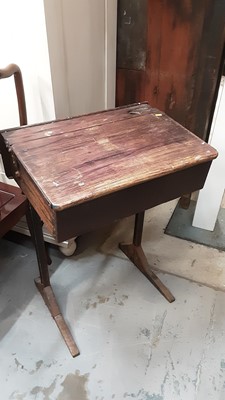 Lot 1303 - Child's school desk, wicker cot, two fold Oriental screen and a wall mirror