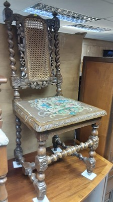 Lot 1357 - Carved oak dining chair with tapestry seat