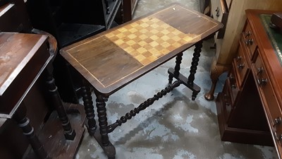 Lot 1211 - 19th century mahogany stretcher table with chessboard top