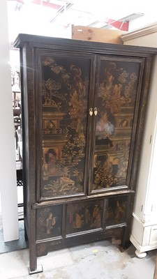 Lot 1253 - Antique Chinese lacquered cupboard decorated with figures