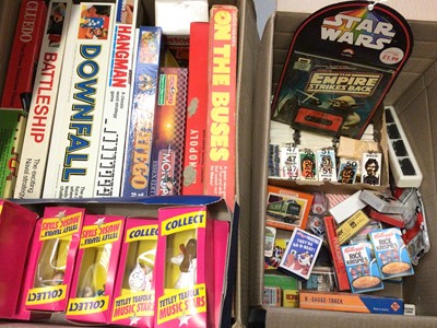 Lot 368 - Vintage board games, collection of Soccer cards, boxed Tetley Teafolk and other items (2 boxes)