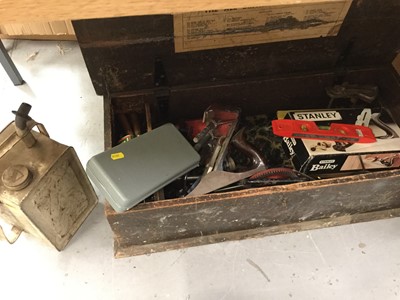 Lot 503 - Old wooden tool box containing planes etc