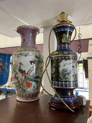 Lot 180 - Chinese cloisonné lamp, together with a Chinese porcelain vase (2)