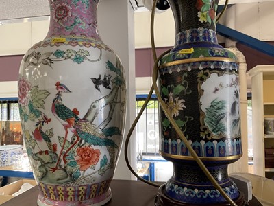 Lot 180 - Chinese cloisonné lamp, together with a Chinese porcelain vase (2)