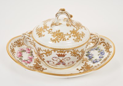 Lot 17 - Fine 19th century English Sevres -style armorial porcelain consommé bowl,cover and stand