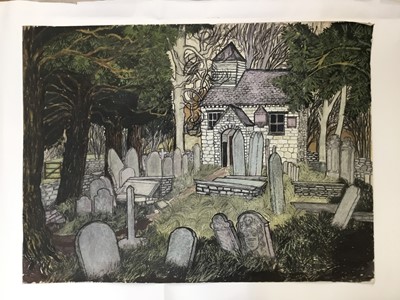 Lot 7 - *Dione Page (1936-2021) two works, gouache and pastel on paper - ‘Old Byland Chapel’ and another similar, signed and titled, unframed