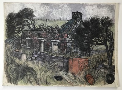 Lot 8 - *Dione Page (1936-2021) two works, gouache and pastel on paper - ruined house and another ‘At Cilgwyn’, signed, unframed