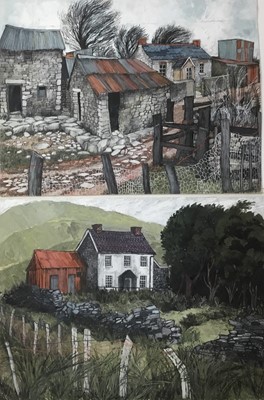 Lot 11 - *Dione Page (1936-2021) two works, gouache and pastel on paper laid on card - ‘On Bodmin Moor’ signed titled and dated ‘87 with ‘Ruined house’ Wales, both unframed