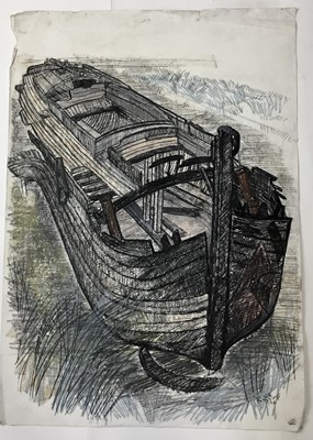 Lot 18 - *Dione Page (1936-2021) two works, gouache and pastel on paper - ‘Broken Breakwater’ and pastel sketch of the vessel ‘Rose’, signed titled and dated, both unframed
