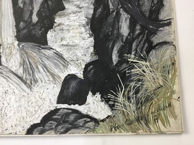 Lot 20 - *Dione Page (1936-2021) gouache and pastel on paper laid on card - ‘Afon Gamlan waterfall’, signed titled and dated ‘82, unframed
