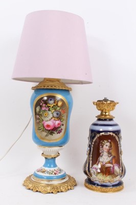 Lot 1026 - 19th century floral painted porcelain table lamp